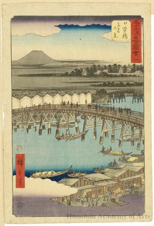Utagawa Hiroshige: Clouds of Dawn at Nihonbashi Bridge (Station#1) - Honolulu Museum of Art
