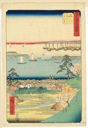 Utagawa Hiroshige: The Station of Shinagawa from Gotenyama Hill (Station #2) - Honolulu Museum of Art