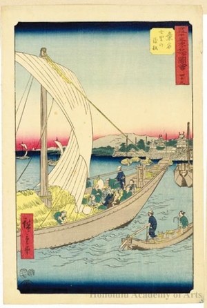 歌川広重: The Seven-ri Ferry Boat Approaching Kuwana (Station #43) - ホノルル美術館