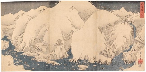 Utagawa Hiroshige: Mountain and River on the Kiso Road (Snow) - Honolulu Museum of Art