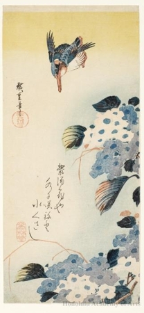 Utagawa Hiroshige: Hydrangeas and Kingfisher - Honolulu Museum of Art