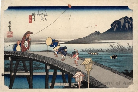 Utagawa Hiroshige: Distant View of Mount Akiba at Kakegawa (Station #27) - Honolulu Museum of Art