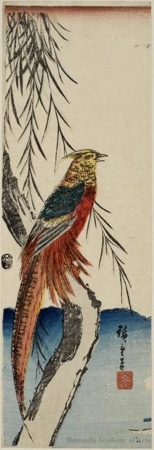 Japanese Print "Pheasant on Willow Branch (Descriptive Title)" by Utagawa Hiroshige, 歌川広重 (Utagawa Hiroshige)