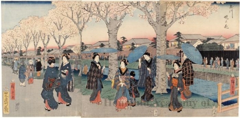 歌川広重: Blossoms on the Tama Riverbank - ホノルル美術館