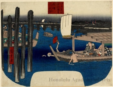 歌川広重: Boats on River in Ryögoku - ホノルル美術館