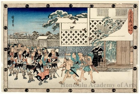 Utagawa Hiroshige: Act II, Scene 4 (actually 5): A Street Scene outside the Palace of Matsudaira-no-kami - Honolulu Museum of Art