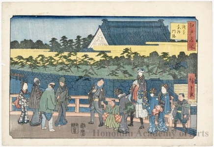 Utagawa Hiroshige: Higashi Gomonzeki, Asakusa - Honolulu Museum of Art