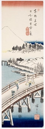 Utagawa Hiroshige: A View of Nihonbashi Bridge in the Snow - Honolulu Museum of Art