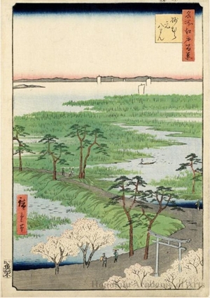 Utagawa Hiroshige: Moto-Hachiman Shrine, Sunamura - Honolulu Museum of Art