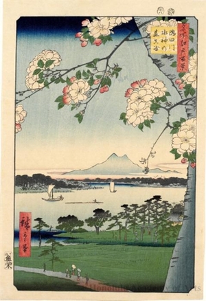 歌川広重: Suijin Shrine and Massaki on the Sumida River - ホノルル美術館