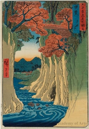 Utagawa Hiroshige: Kai Province, Monkey Bridge - Honolulu Museum of Art