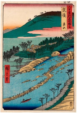 歌川広重: Chikugo Province, The Currents Around the Weir - ホノルル美術館