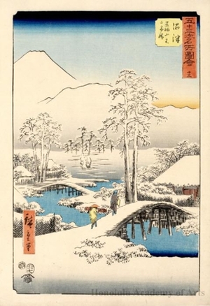 Utagawa Hiroshige: Mt. Fuji and Mt. Ashigara from Numazu in Clear Weather after a Snowfall (Station #13) - Honolulu Museum of Art