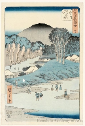 Utagawa Hiroshige: Crossing the Forty-eight Rapids on the Road to Akiba near Kakegawa (Station #27) - Honolulu Museum of Art