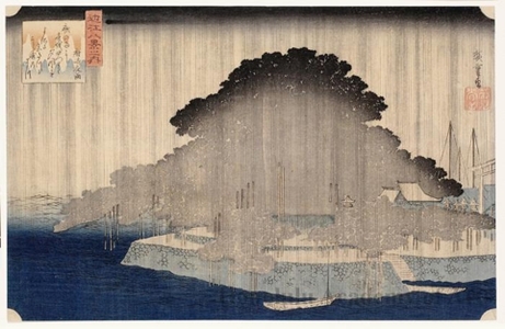 歌川広重: Night Rain at Karasaki - ホノルル美術館