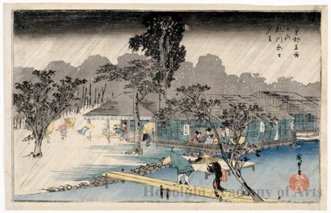 歌川広重: Twilight Shower on the Bank of the Tadasu River - ホノルル美術館