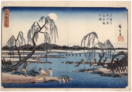 Utagawa Hiroshige: Fishing for Ayu under an Autumn Moon on the Tama River - Honolulu Museum of Art