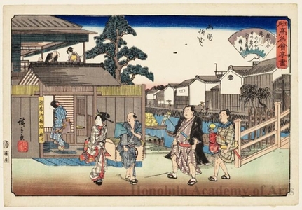 歌川広重: Umegawa at Yanagibashi Bridge, Ryögoku - ホノルル美術館