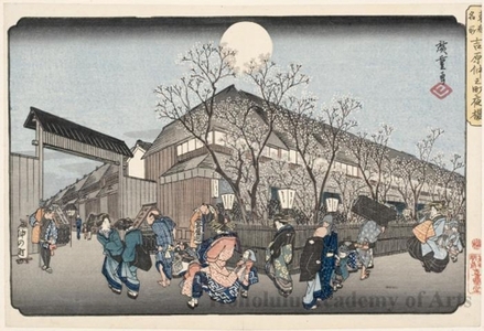 Utagawa Hiroshige: Evening Cherry Blossoms, Yoshiwara Nakanochö - Honolulu Museum of Art