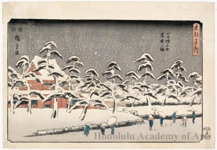 歌川広重: Shiba Zöjöji Temple in Snow - ホノルル美術館