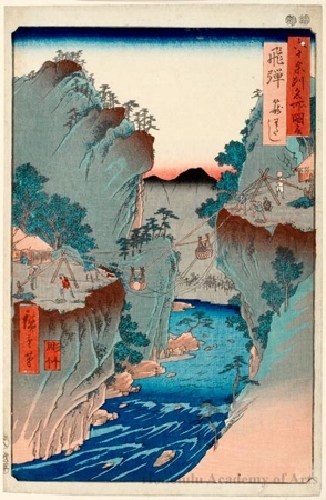 Utagawa Hiroshige: Hida Province, Basket Ferry - Honolulu Museum of Art