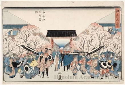 歌川広重: Cherry Blossom Time, Yoshiwara Nakanochö - ホノルル美術館