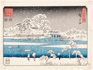 歌川広重: Matsuchiyama, Sanya Canal, and Mimeguri Embankment - ホノルル美術館
