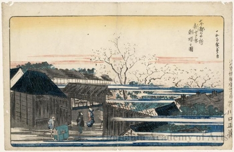 Utagawa Hiroshige: Cherry Trees at Dawn at the New Yoshiwara - Honolulu Museum of Art