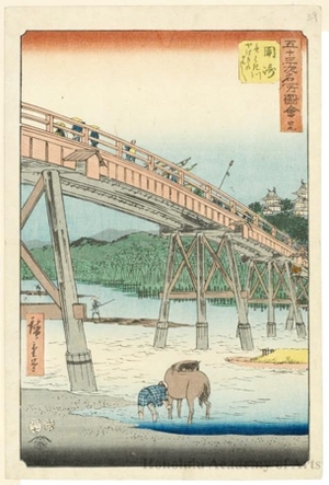 歌川広重: Yanagi Bridge on the Yanagi River near Okazaki (Station #39) - ホノルル美術館