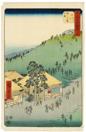 Utagawa Hiroshige: The Sarugababa Resthouse near Futagawa (Station #34) - Honolulu Museum of Art