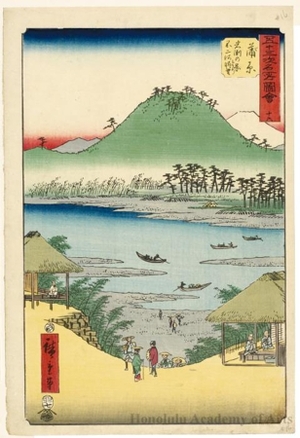 歌川広重: View of the Fuji River from Iwabuchi Hill at Kambara (Station #16) - ホノルル美術館