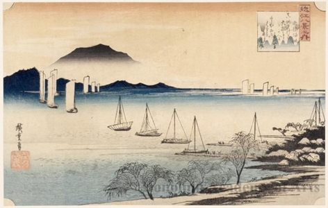 歌川広重: Returning Sails at Yabase - ホノルル美術館