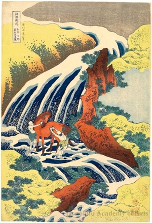 葛飾北斎: The Waterfall at Yoshino where Yoshitsune Washed His Horse - ホノルル美術館