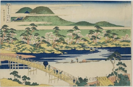 Katsushika Hokusai: Crossing-Moon Bridge at Arashiyama in Yamashiro Province - Honolulu Museum of Art