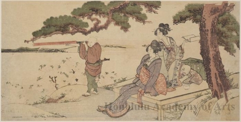 Katsushika Hokusai: Women and Boy with Telescope - Honolulu Museum of Art