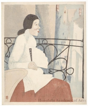 山本鼎: Woman on Balcony - ホノルル美術館