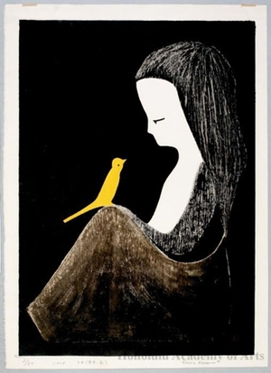 河野薫: Young Lady with Yellow Bird - ホノルル美術館