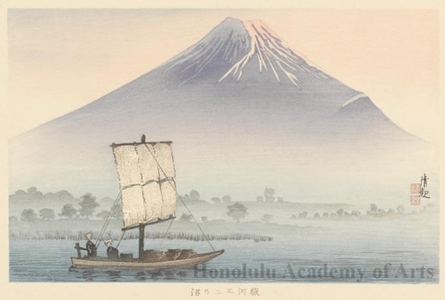 小林清親: Lake View against Mt. Fuji from Suruga - ホノルル美術館