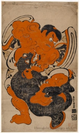 鳥居清倍: Kintoki and a Bear - ホノルル美術館