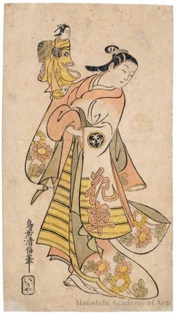 鳥居清倍: An Onnagata Actor Holding the Monnosuke Puppet - ホノルル美術館