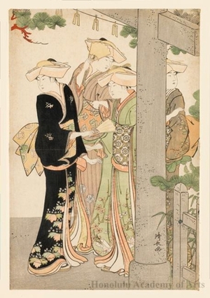 Torii Kiyonaga: A Group of Women at a Shrine Gate - Honolulu Museum of Art