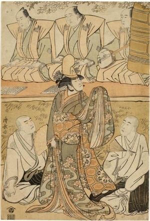 鳥居清長: Nakamura Nakazö I as the Shirabyöshi Katsuragi, Matsumoto Köshirö IV as Meigetsubö and Ötani Hiroji III as Izayoibö - ホノルル美術館
