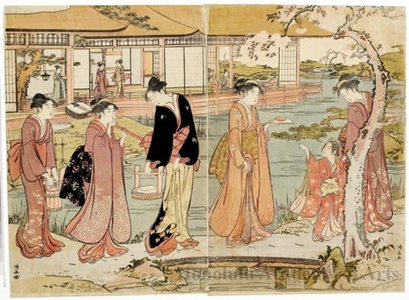 鳥居清長: A Picnic In A Daimyo's Garden - ホノルル美術館