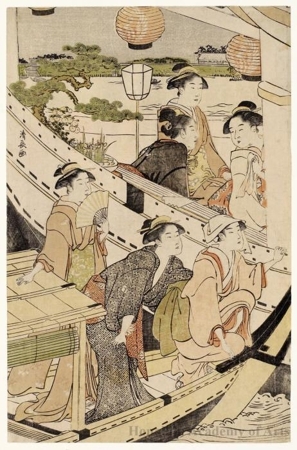 鳥居清長: A Boating Party on the Sumida - ホノルル美術館
