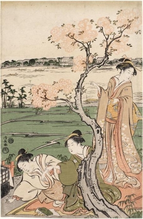 Torii Kiyonaga: A View of Cherry Blossoms on the Bank of the Sumida - Honolulu Museum of Art