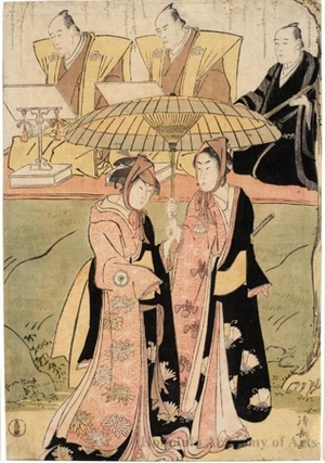 鳥居清長: Iwai Hanshirö IV as Oume and Segawa Kikunojö III as Kumenosuke - ホノルル美術館