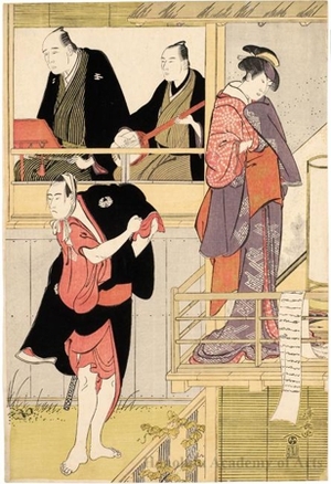 鳥居清長: Nakamura Rikö I as Tanba-ya Otsuma and Ichikawa Yaozö III as Furute-ya Hachiröbei - ホノルル美術館
