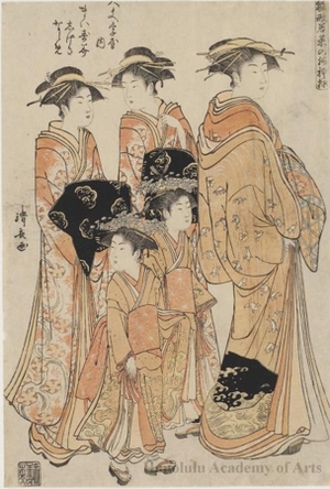 鳥居清長: Daimonjiya Uchi Maizumi, Shigeki, Naname - ホノルル美術館