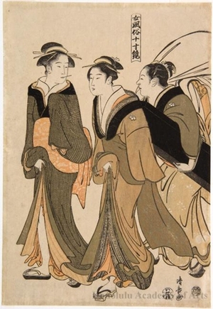 鳥居清長: Two Yüjo and a Maid Walking on the Street - ホノルル美術館