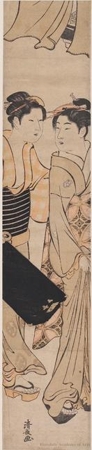 Torii Kiyonaga: A Geisha Send-Off (A geishi and her maid with samisen box) - Honolulu Museum of Art